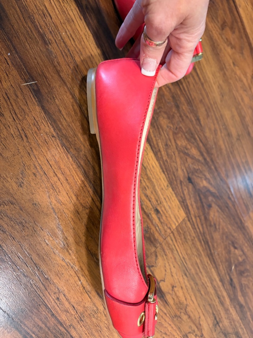Michael Kors Red Leather Buckle Detail Flats - Picture 7 of 8